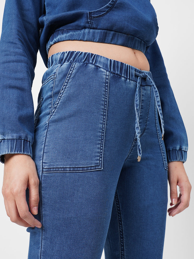 High Rise Denim Jogger - Blue