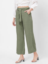 High-Rise Paper Bag Culottes - Olive