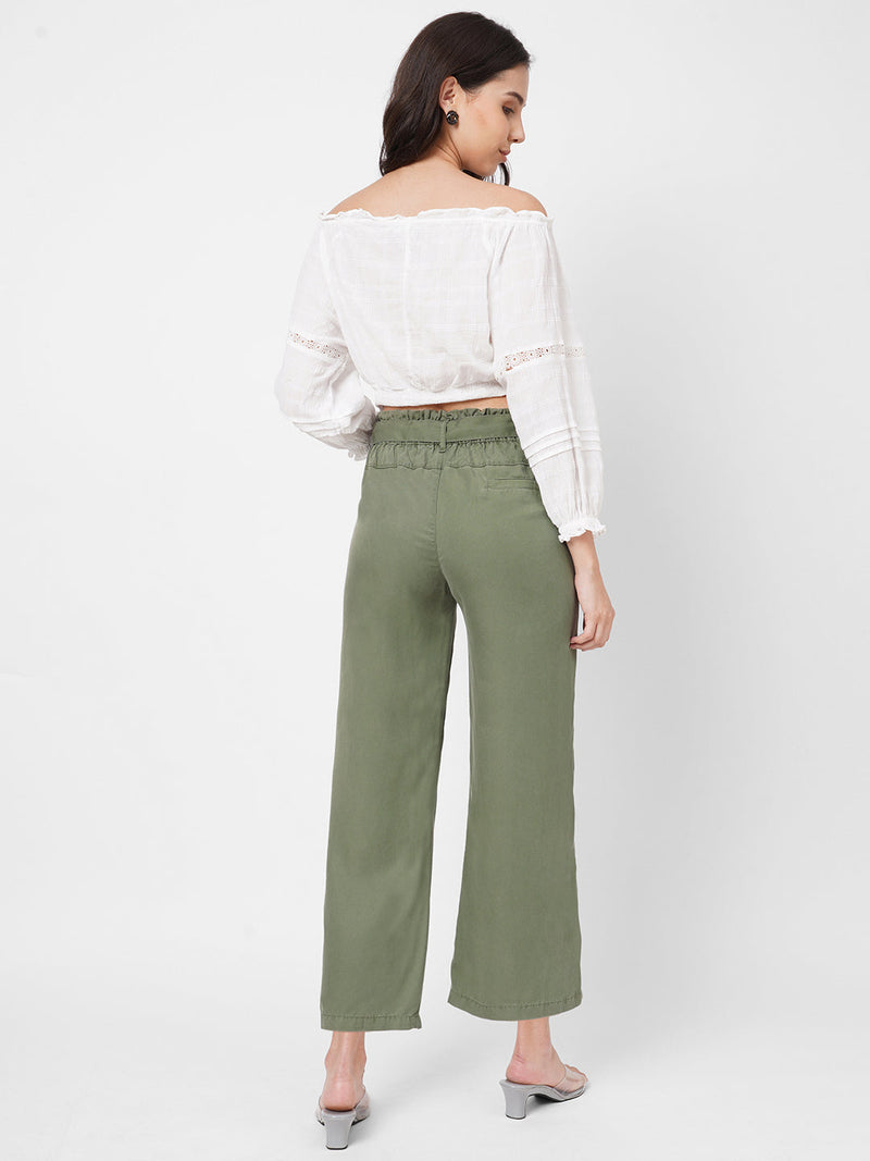 High-Rise Paper Bag Culottes - Olive