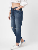K5067 Super High-Rise Straight Ripped Jeans - Dark Blue