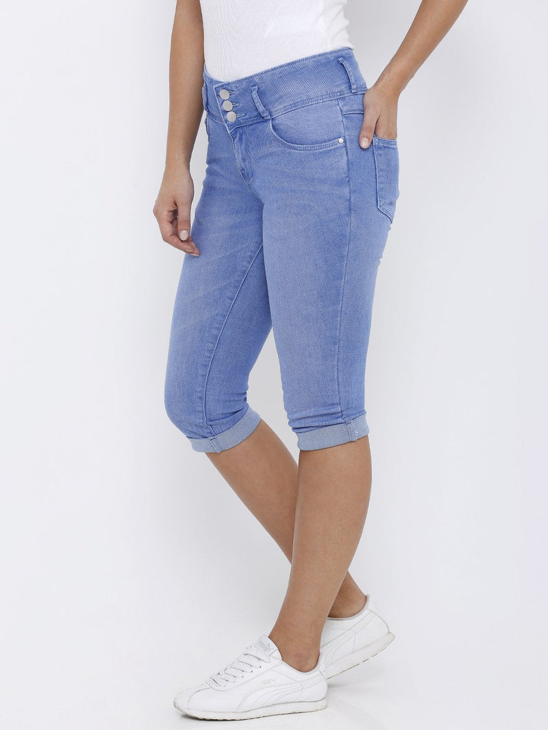 K4023 Mid-Rise Slim Capri - Blue