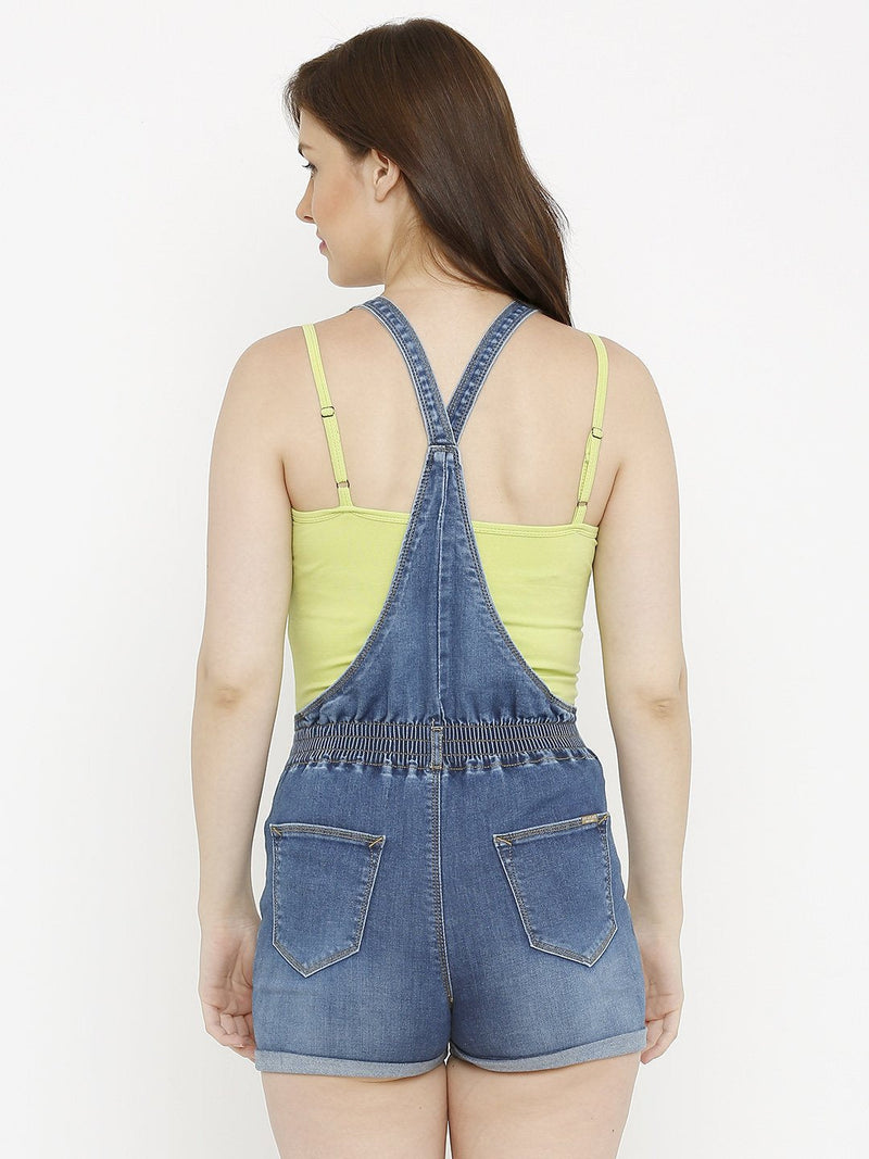 Women Solid Skinny-Fit Dungarees - Blue
