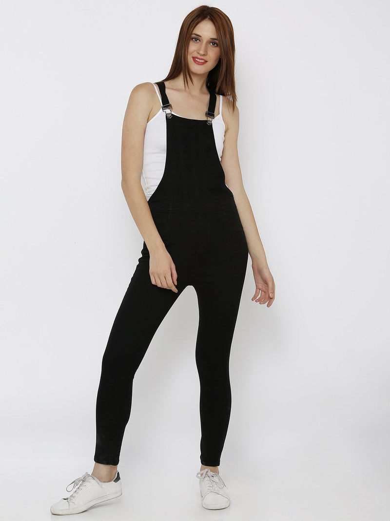 Solid Denim Dungarees - Black