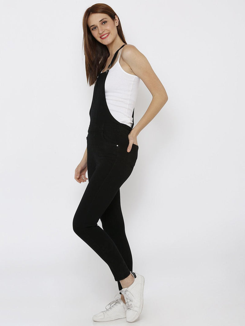 Solid Denim Dungarees - Black