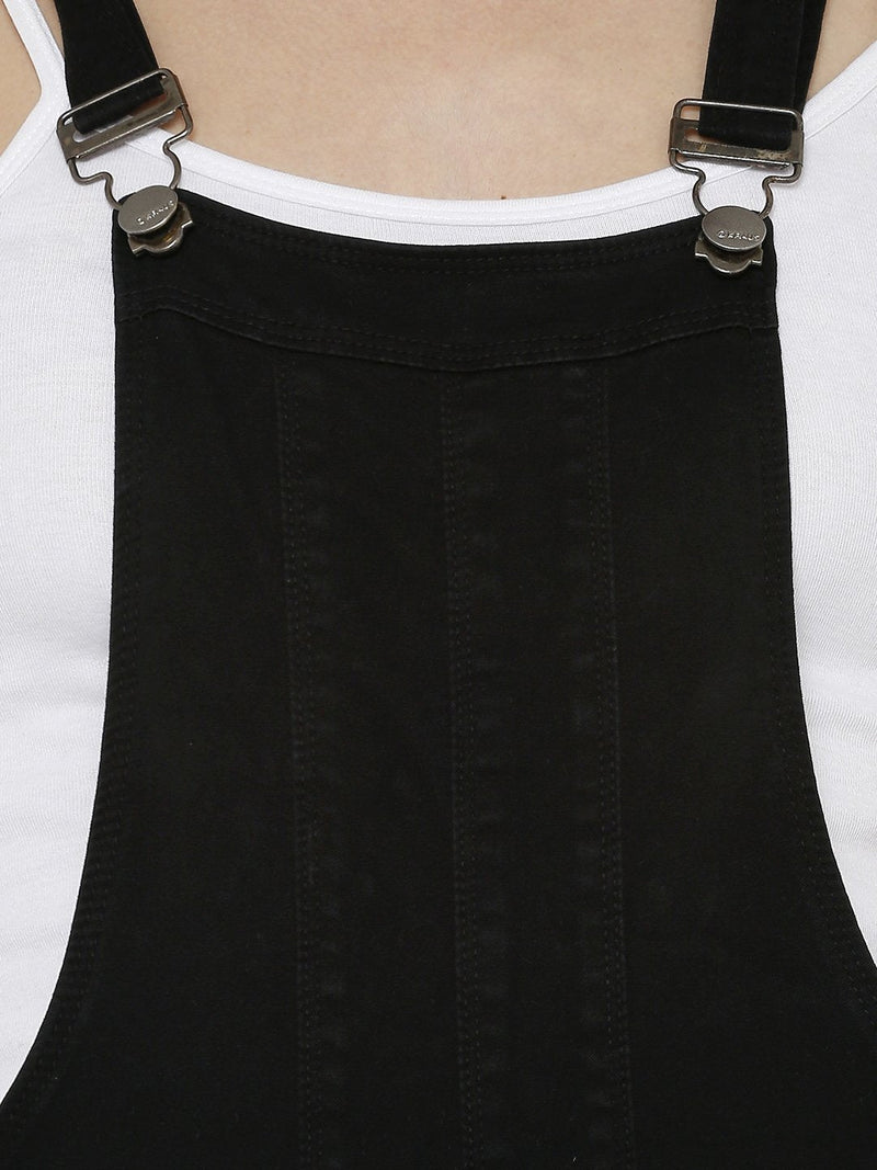 Solid Denim Dungarees - Black