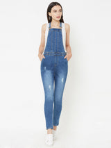 Blue Solid Denim Dungarees - Blue