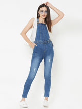 Blue Solid Denim Dungarees - Blue