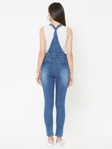 Blue Solid Denim Dungarees - Blue
