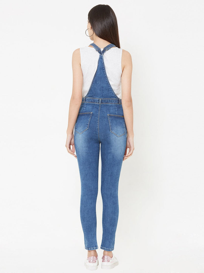 Blue Solid Denim Dungarees - Blue
