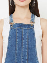 Blue Solid Denim Dungarees - Blue