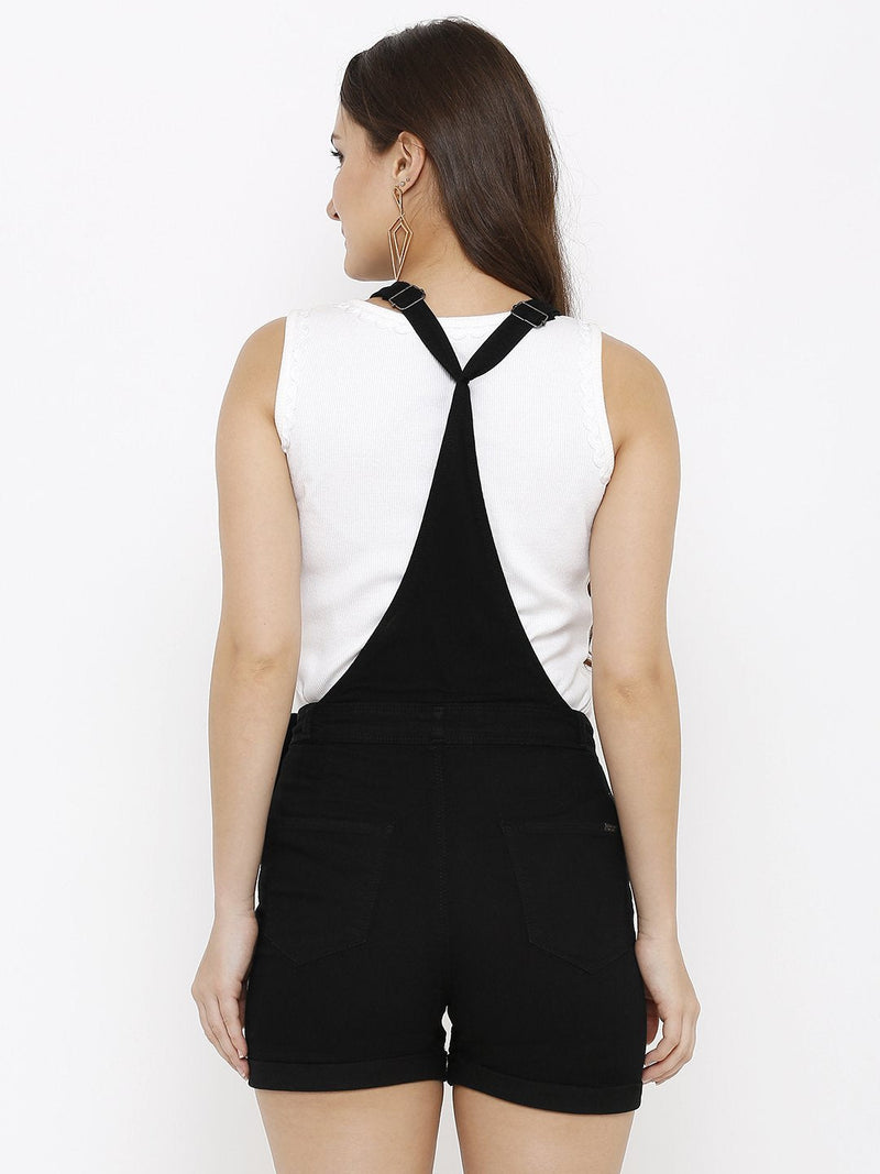 Women Denim Dungarees - Black