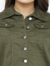 Women Solid Tailored Jacket - Olive