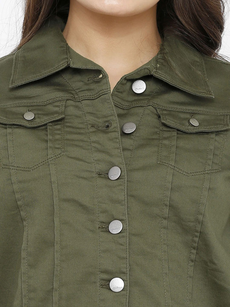 Women Solid Tailored Jacket - Olive