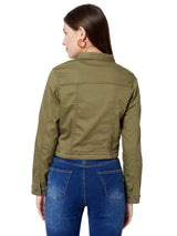 Women Crop Denim Jacket - Light Olive