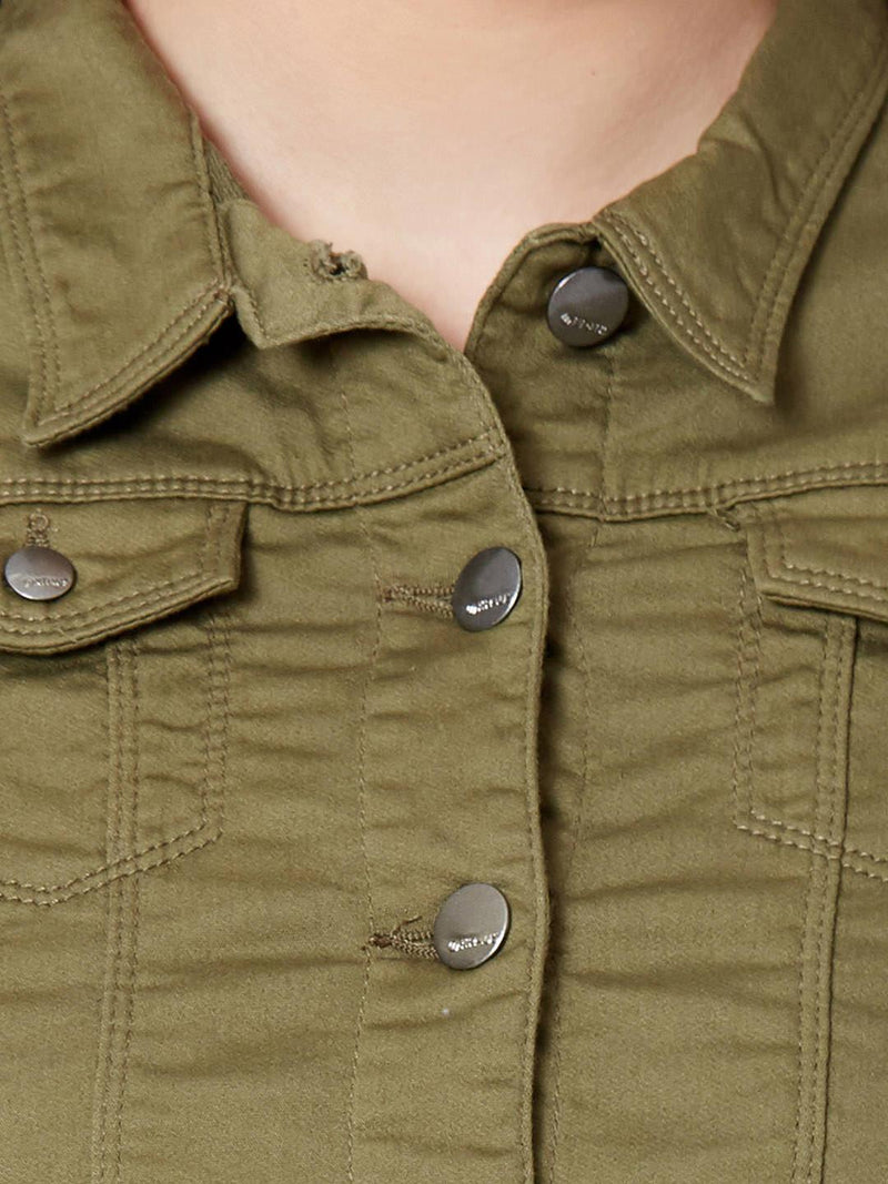 Women Crop Denim Jacket - Light Olive