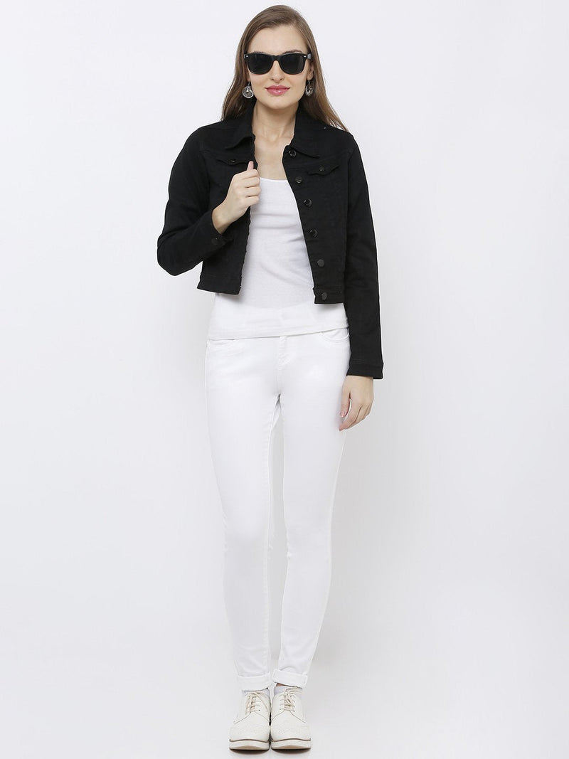 Solid Denim Jacket - Black