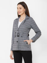 Checked Tailored Jacket - Grey