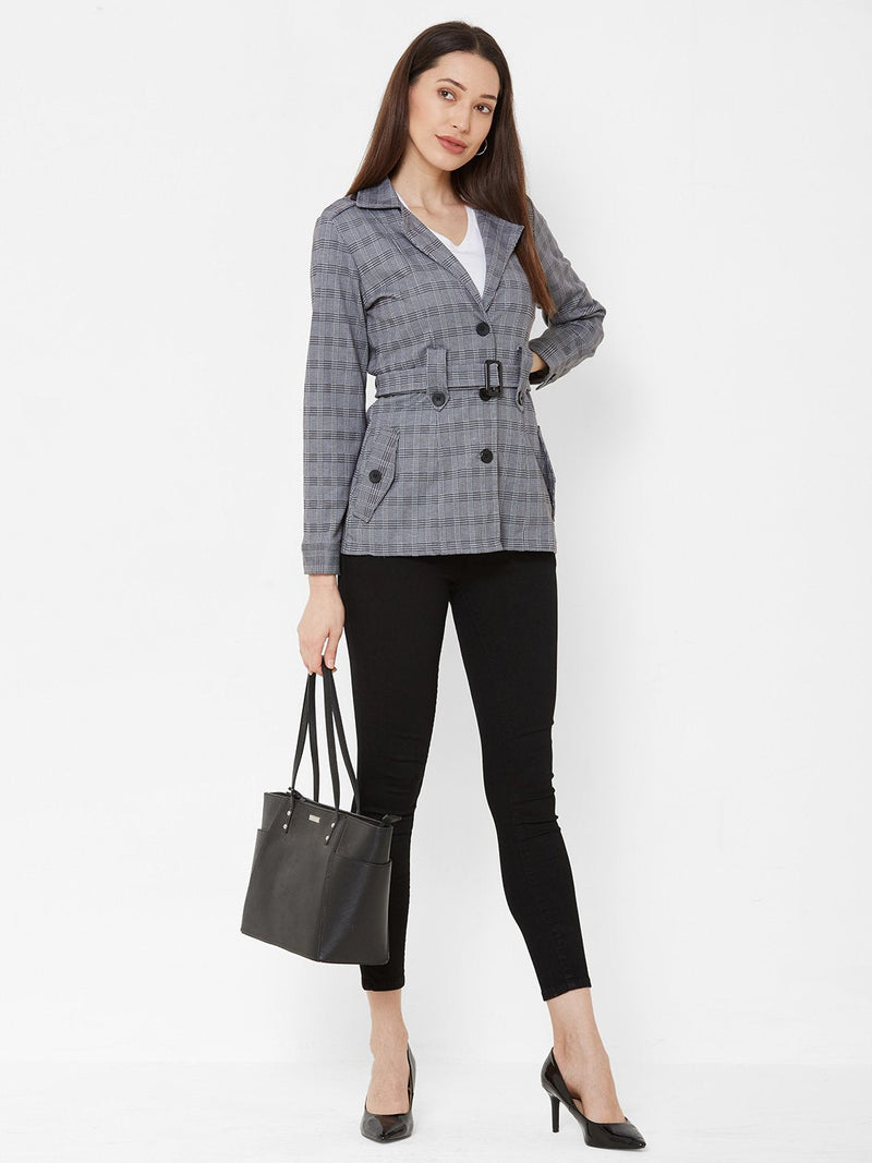 Checked Tailored Jacket - Grey