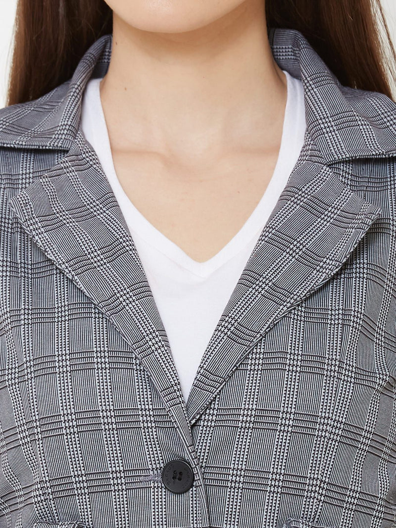 Checked Tailored Jacket - Grey