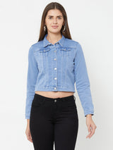 Light Blue Wovens Crop Jacket - Light Blue