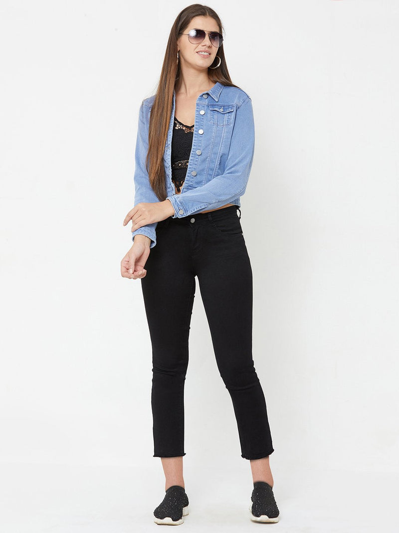 Light Blue Wovens Crop Jacket - Light Blue