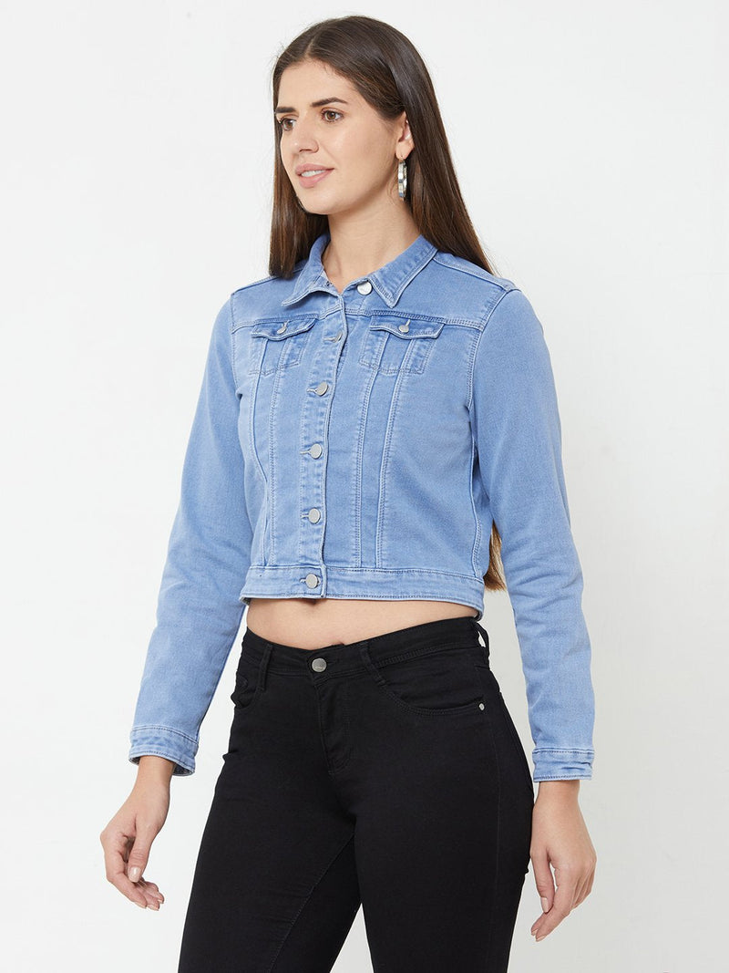 Light Blue Wovens Crop Jacket - Light Blue