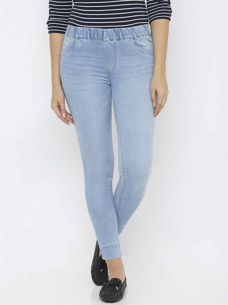 Women Solid Denim Jeggings - Light Blue
