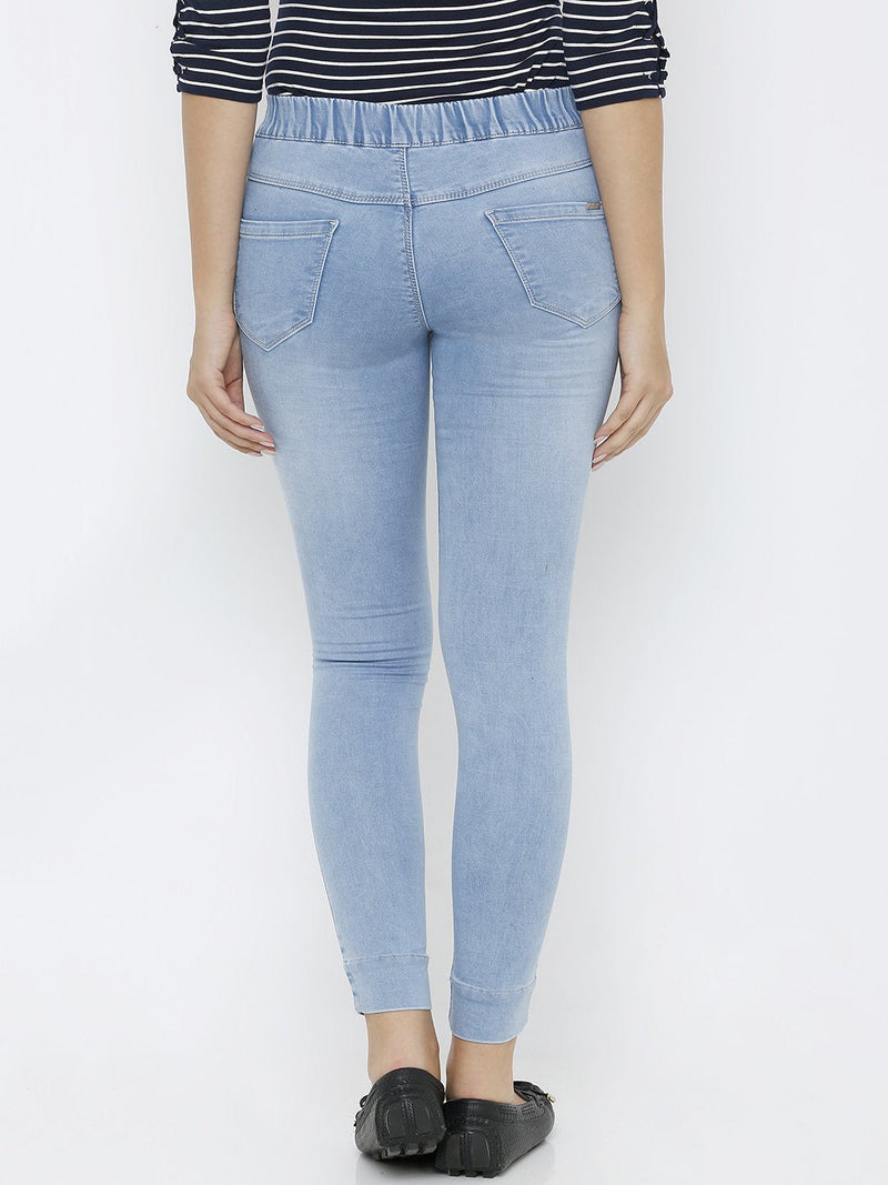 Women Solid Denim Jeggings - Light Blue