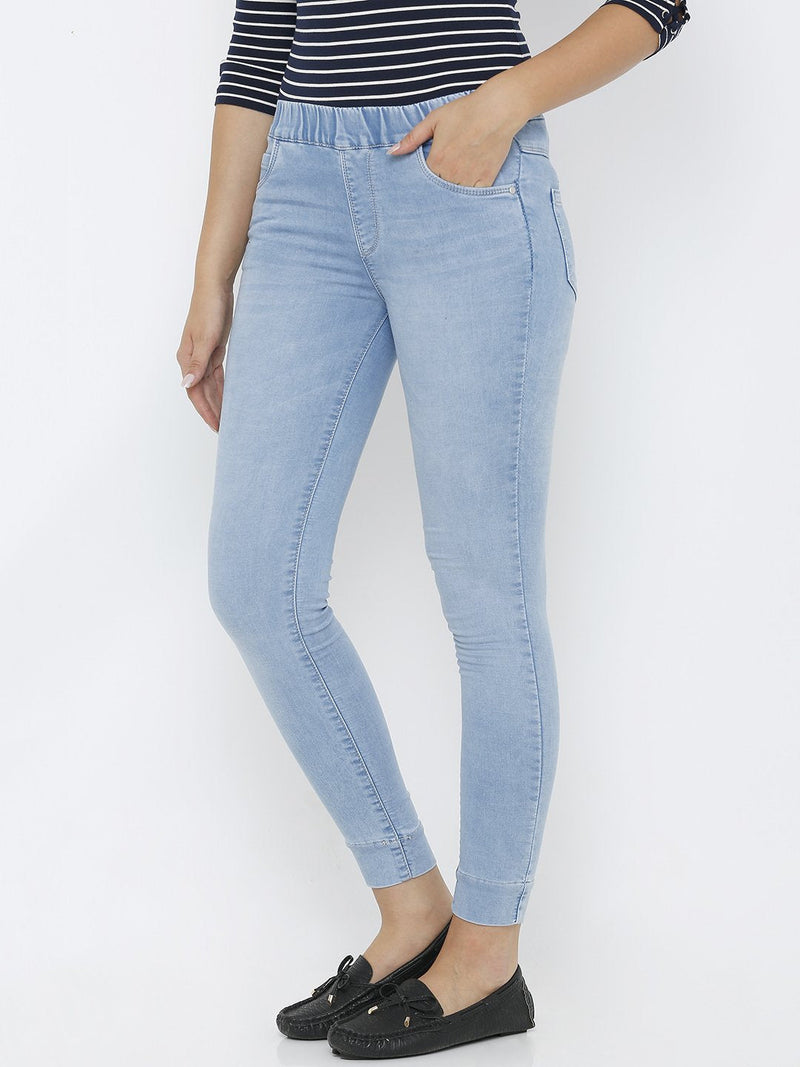 Women Solid Denim Jeggings - Light Blue