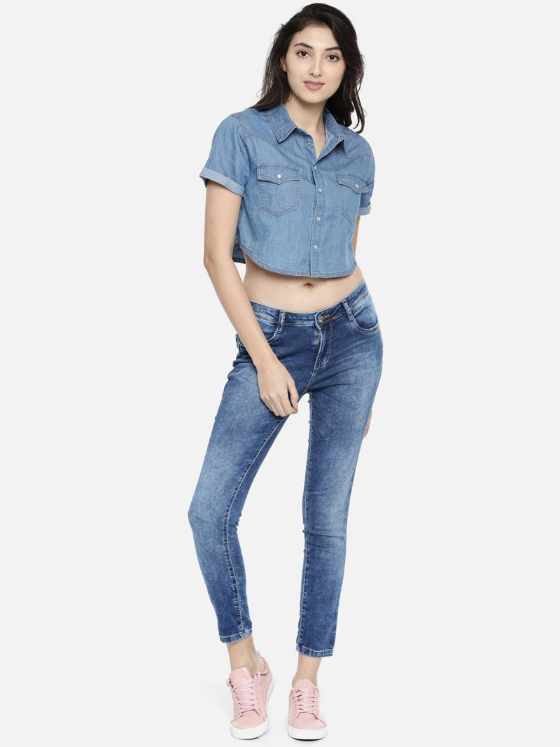 K4068 Mid-Rise Push Up Super Skinny Jeans - Blue