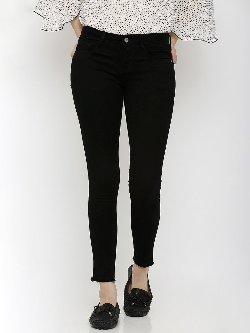 K4050 Mid-Rise Skinny Crop Length Jeans - Black