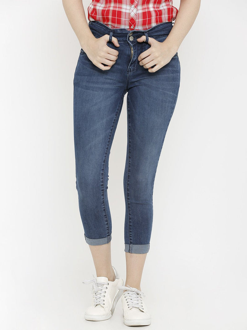 K4050 Mid-Rise Skinny Crop Length Jeans - Dark Blue