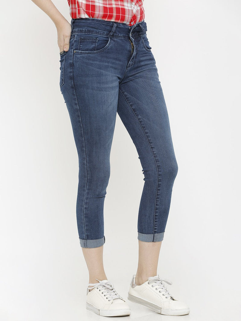 K4050 Mid-Rise Skinny Crop Length Jeans - Dark Blue