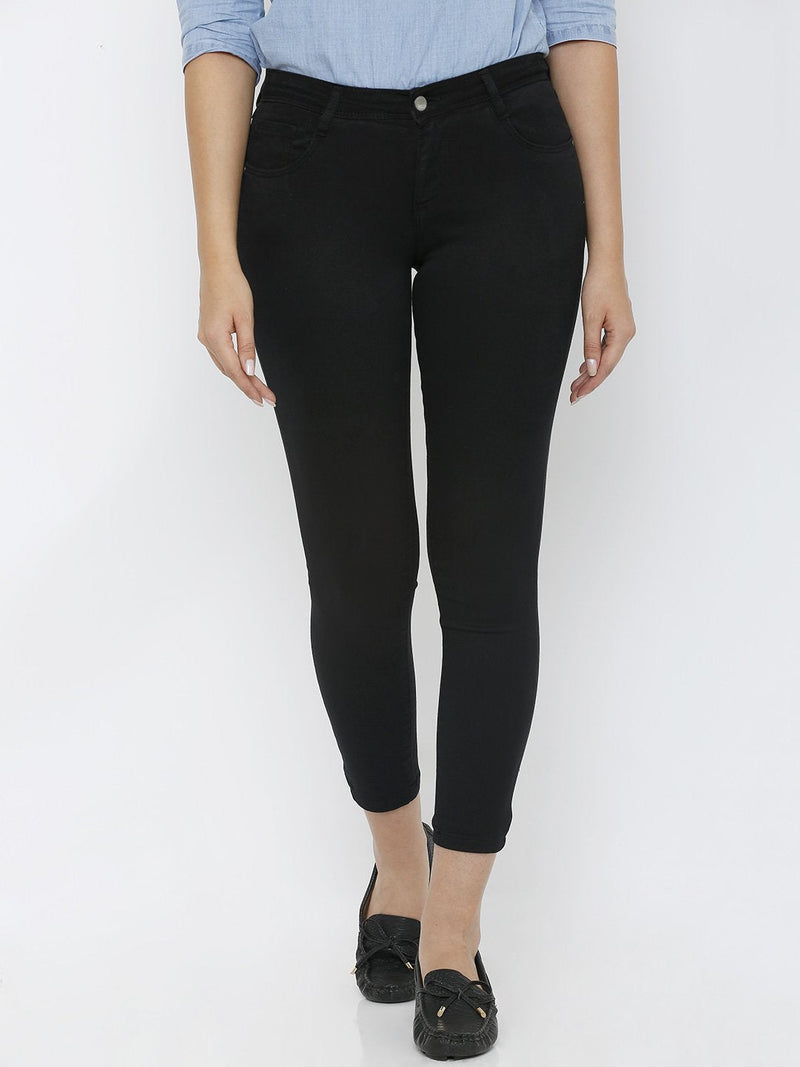 K4050 Mid-Rise Skinny Crop Length Jeans - Black