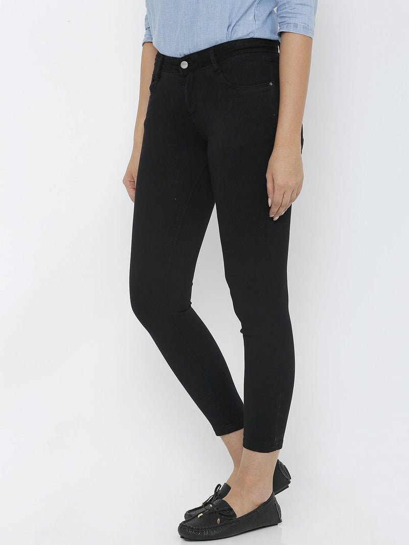 K4050 Mid-Rise Skinny Crop Length Jeans - Black