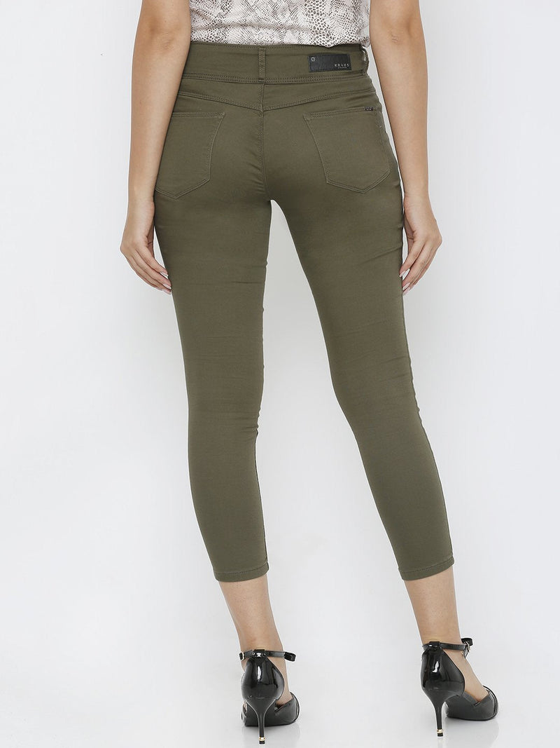 K4050 Mid-Rise Skinny Crop Length Jeans - Olive