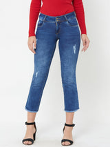 K4095 Midrise Cropped Flared Ripped Jeans - Blue