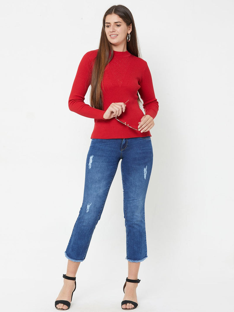 K4095 Midrise Cropped Flared Ripped Jeans - Blue