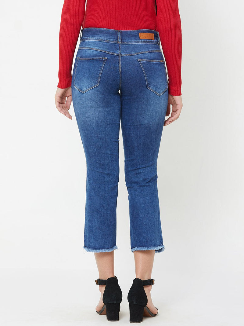 K4095 Midrise Cropped Flared Ripped Jeans - Blue