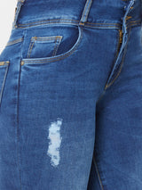 K4095 Midrise Cropped Flared Ripped Jeans - Blue
