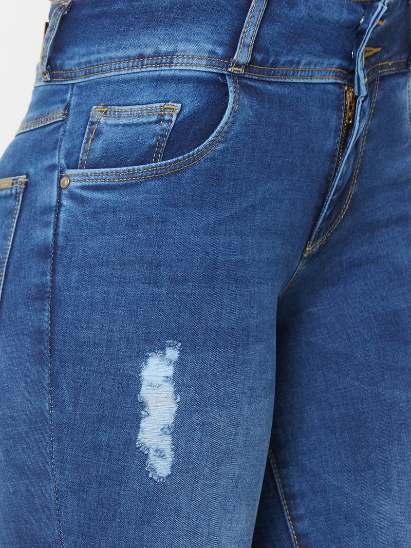 K4095 Midrise Cropped Flared Ripped Jeans - Blue