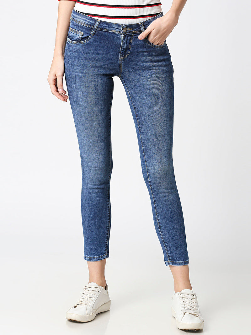 K4050 Mid-Rise Skinny Crop Length Jeans - Blue