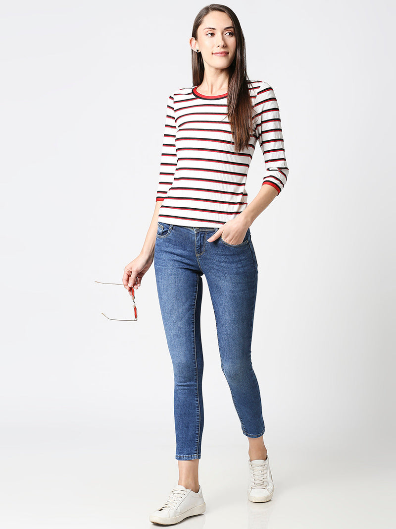 K4050 Mid-Rise Skinny Crop Length Jeans - Blue