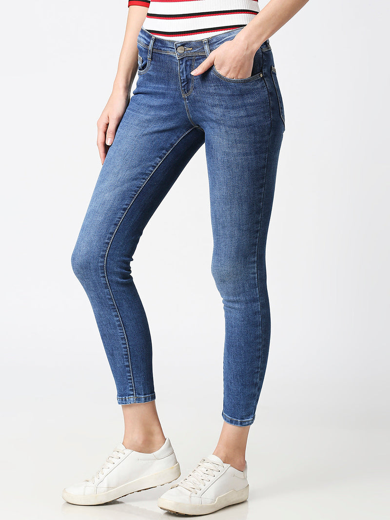 K4050 Mid-Rise Skinny Crop Length Jeans - Blue