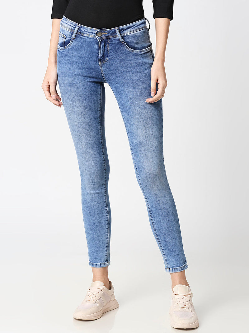 K4068 Mid-Rise Push Up Super Skinny Jeans - Blue