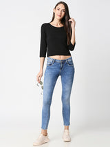 K4068 Mid-Rise Push Up Super Skinny Jeans - Blue