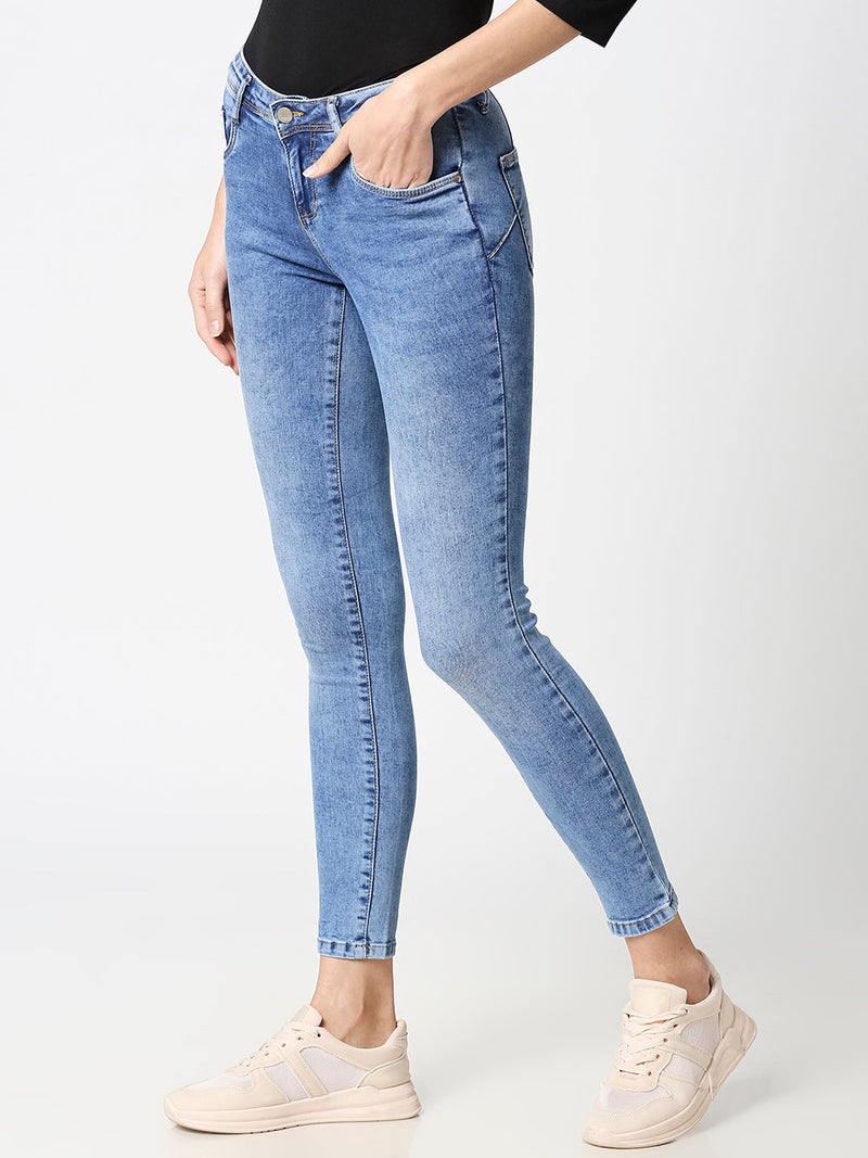 K4068 Mid-Rise Push Up Super Skinny Jeans - Blue