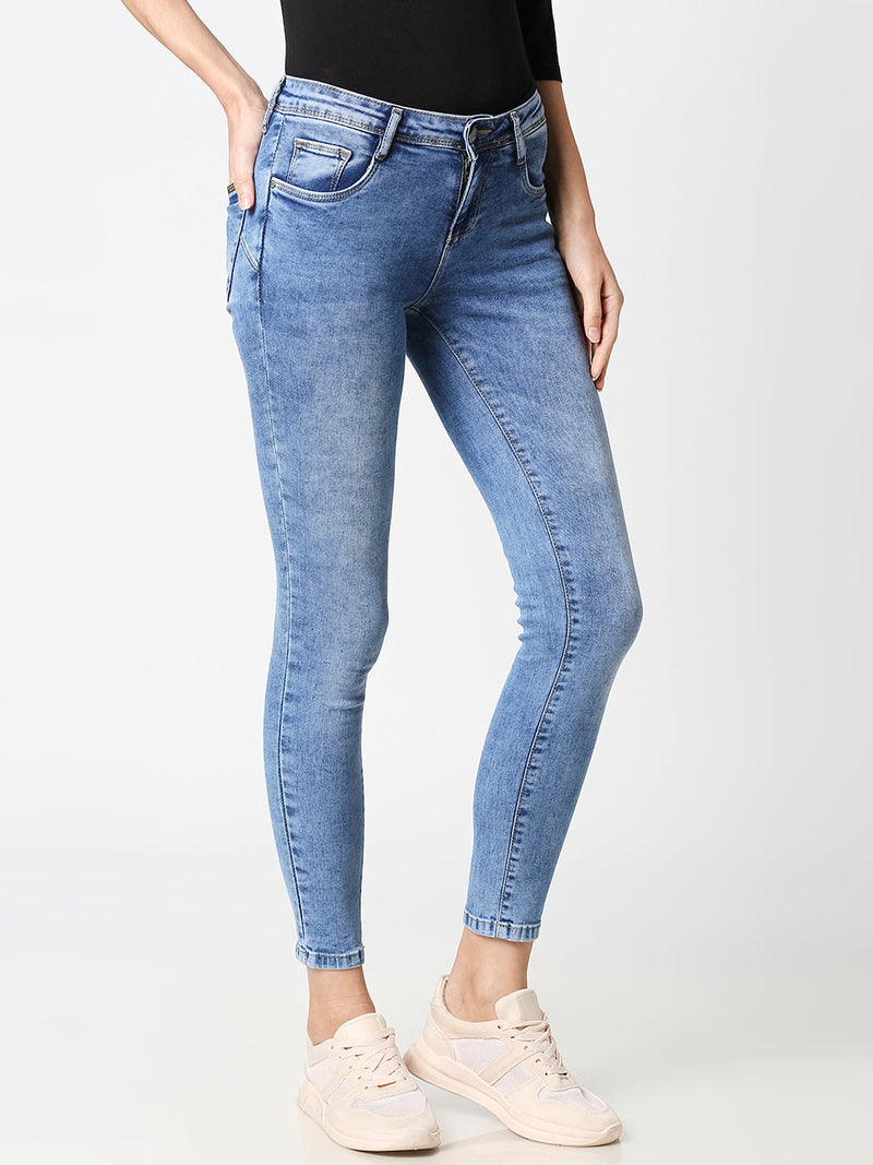 K4068 Mid-Rise Push Up Super Skinny Jeans - Blue