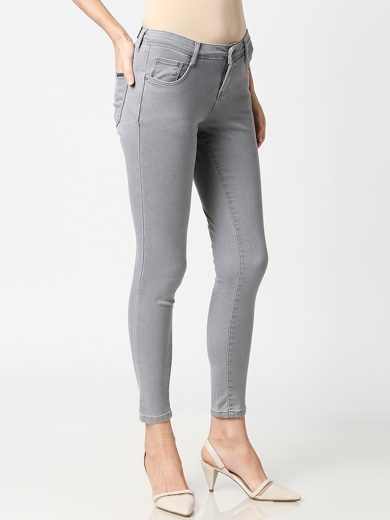 K4068 Mid-Rise Push Up Super Skinny Jeans - Grey
