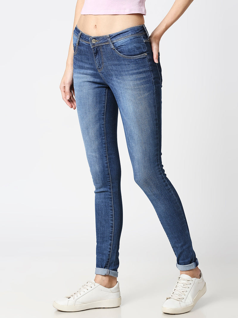 K3006 Mid-Rise Skinny Full Length Jeans - Blue